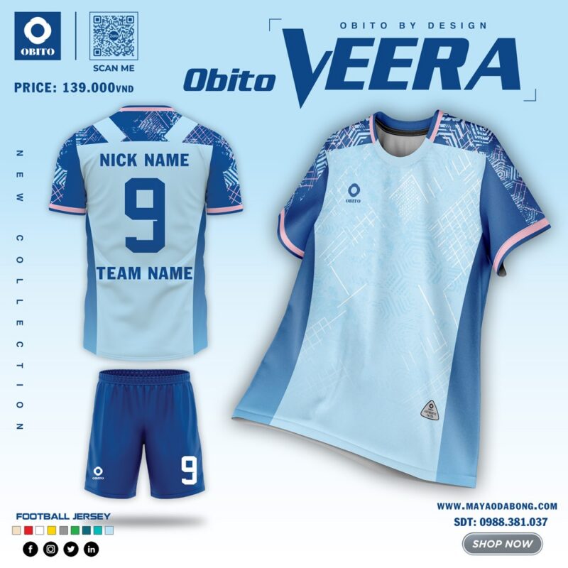 Áo đá bóng Veera màu xanh