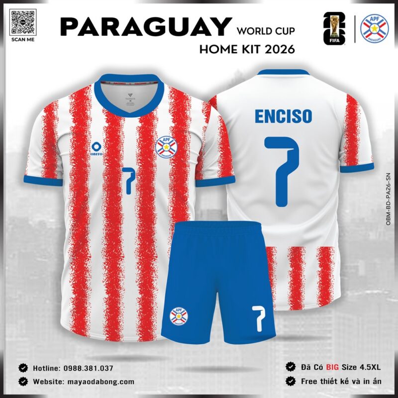 Áo bóng đá câu lạc bộ Paraguay màu trắng sọc đỏ