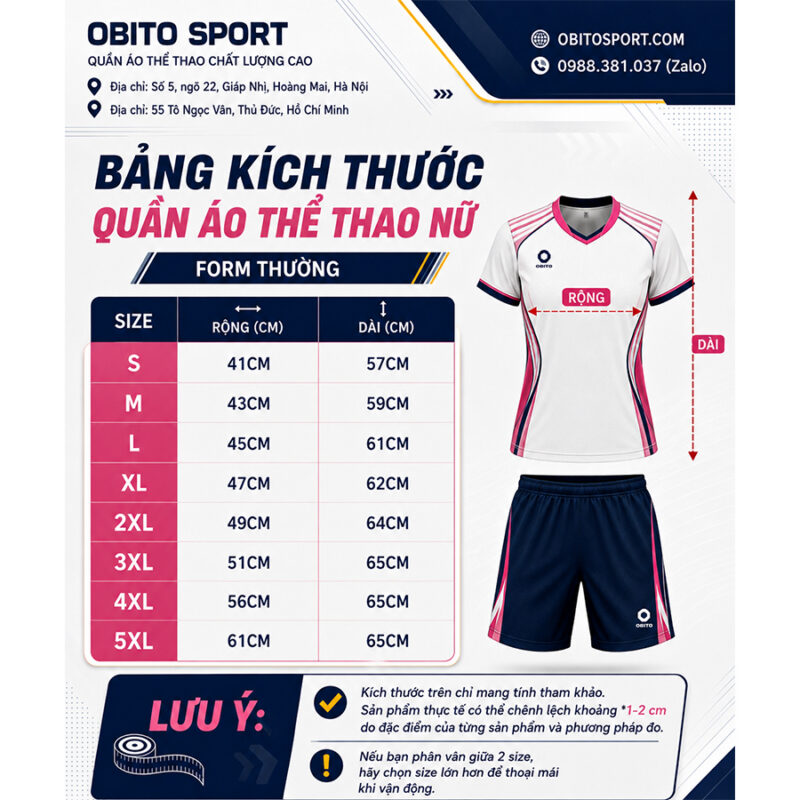 Bảng kích thước nữ