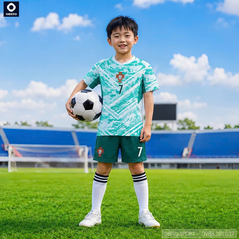 Áo bóng đá trẻ em màu xanh ngọc
