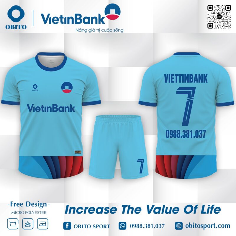 Áo đá bóng công ty Vietinbank xanh ya